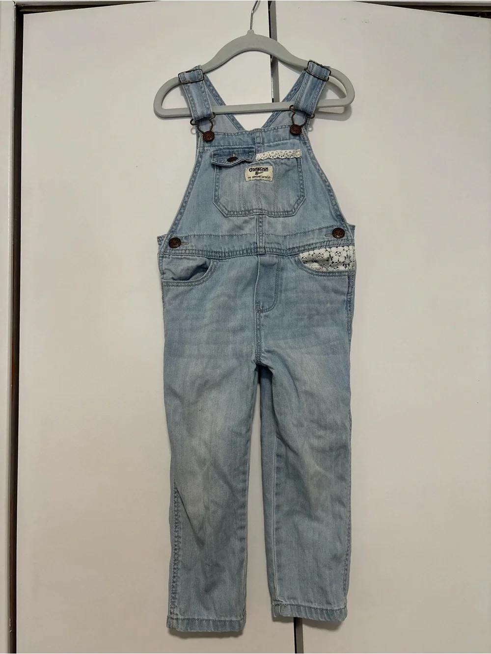 Oshkosh Light Blue Denim Kids Overalls with lace 3T